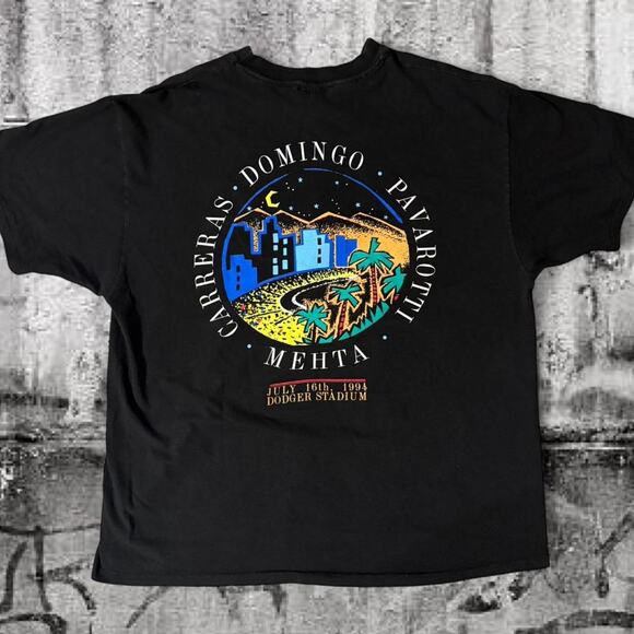 Vintage 1994 Three Tenors Dodger Stadium Encore T-Shirt - XL Black Concert Tee - Picture 1 of 8